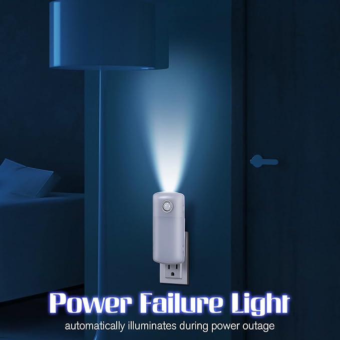 Enhon Emergency Power Failure Night Lights, 5-in-1 Multi Color LED Light, Rechargeable Flashlight with Foldable Plug, Automatic On Off Motion Sensor for Bedrooms, Hallways, Black Outs (4 Pack)