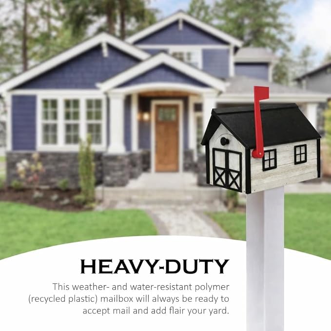 Peaceful Classics Poly Mailbox- Durable, Weather-Resistant Amish Craftsman Mailboxes for Outside Uses Like Front Yard and Road Side- Long-Lasting, Decorative, Modern Mailbox (Birch with Black Trim).