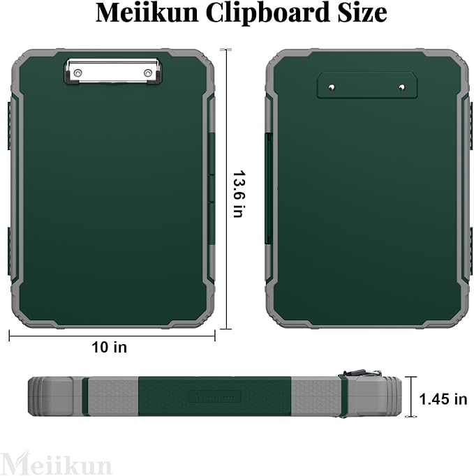 Meiikun Clipboard with Storage, Rugged Shockproof Protective, Internal Pen Pouch & Metal Clip, Heavy Duty Plastic Clip Boards 8.5x11, High Capacity Contractor Folder for School Office (Emerald)