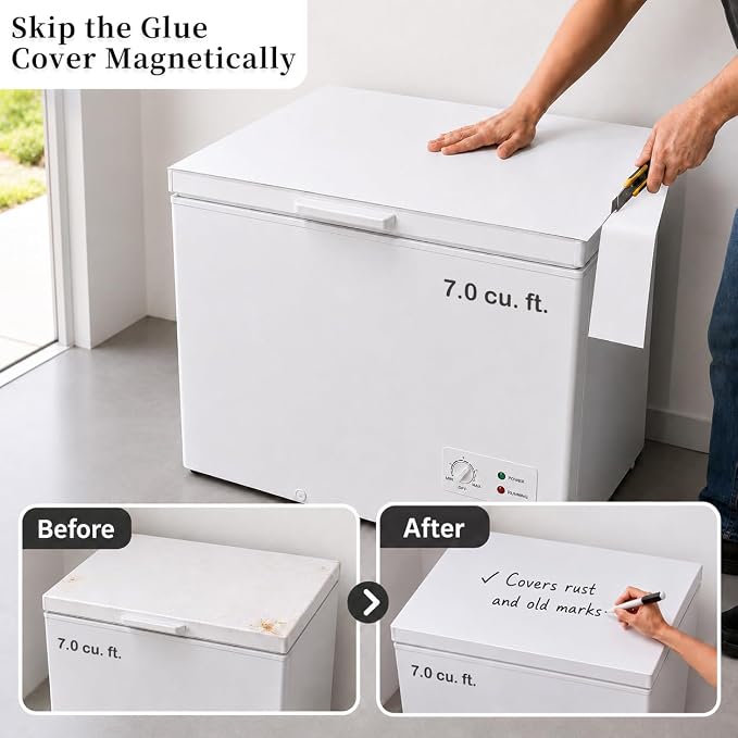 Magnetic Whiteboard Sheet for Freezer: Large Food Inventory Tracker | Oversized Cut-to-Fit Dry Erase Surface for Bulk Groceries - 36" x 24" Fridge Organizer Covers Old Appliance Surfaces