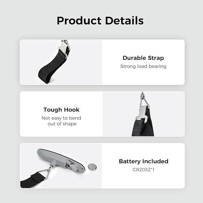 pack all Digital Luggage Scale for Travel, 110Lbs Capacity, 0.1Lb Precision | Handheld, Backlit LCD Display, Lb/Kg/Oz/g Conversion, Tare Function, Battery Included, Black