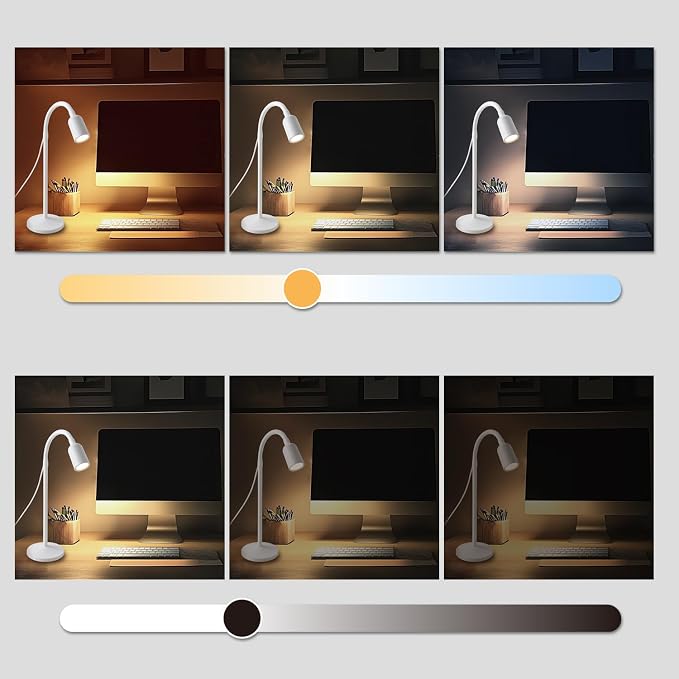 DAMI Dimmable LED Desk Lamp USB Powered, 3 Color Modes Flexible Gooseneck Reading Light, Eye-Caring Small Table Lamp for Home Office Study Bedroom Dorm Bedside - White