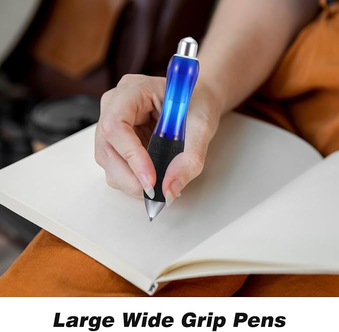 14Pcs Big Fat Pens Set, Retractable Large Wide Grip Ballpoint with Rope, Ergonomic Pen Aids Writing for Tremor Arthritis Parkinson Handicap Carpal Tunnel(2 Pens 6 Blue Refills+6 Black Refills)