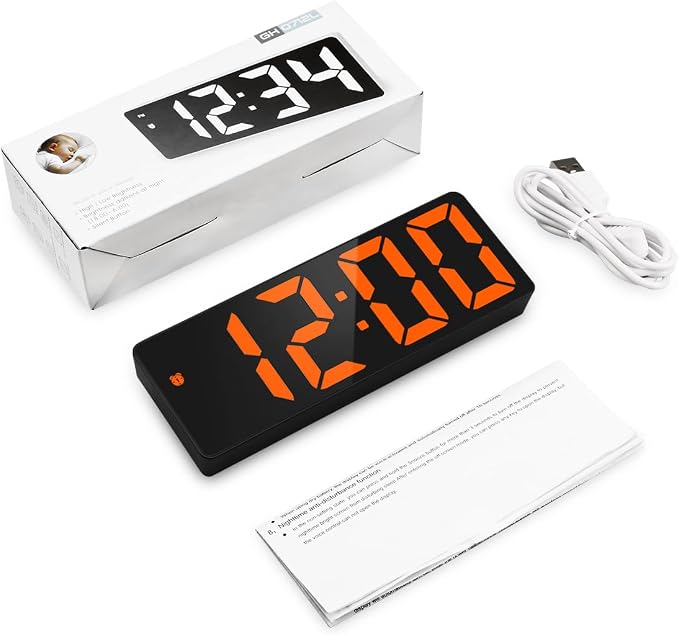 AMIR Digital Alarm Clock Large Display, LED Alarm for Bedroom, USB/Battery Powered Bedside Alarm Clock with Snooze, 12/24H, 3 Adjustable Brightness, Temperature, Electric Desk Clock for Home, Office