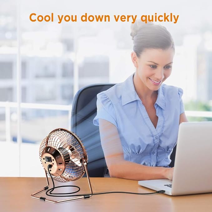 EasyAcc 6 Inch USB Desk Fan, 360°Rotation Small and Quiet,Powerful Portable Strong Airflow,Mini Metal Personal Cooling Fan with 2 Speed for Home Office,Bronze(USB POWERED ONLY)