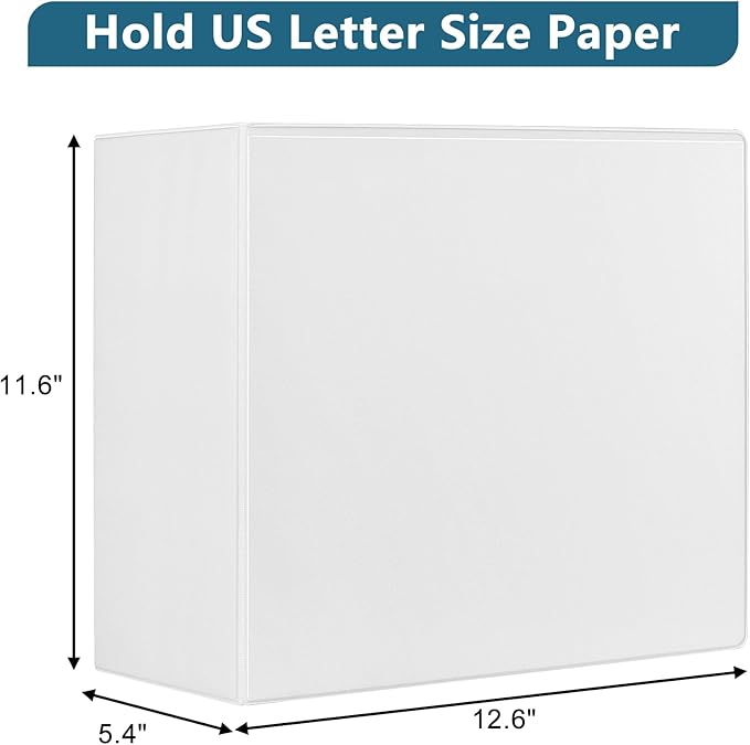 CIXILDTS 5-Inch 3 Ring Binder, Standard 5" Slant-D Ring Binder Fit Letter Size Paper, Presentation View Binders, White, 2-Pack