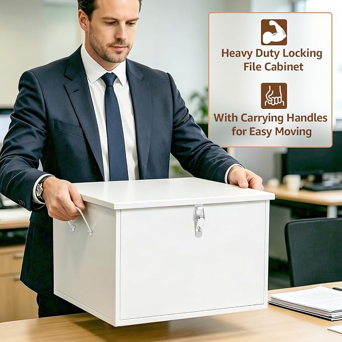 Fireproof and Waterproof Stainless Steel Hanging File Folder Box for Legal Size,Fun Storage Heavy-duty All-metal File and Document Safe,White