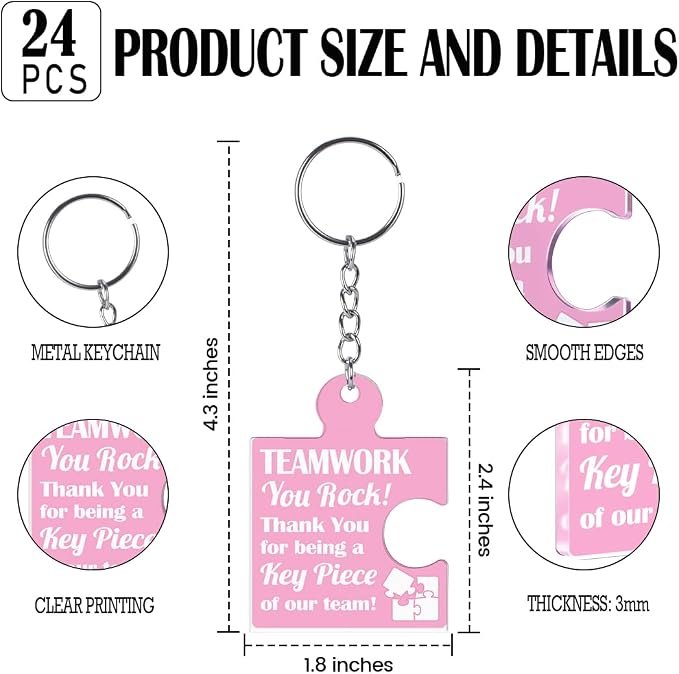Team Appreciation Gifts Bulk Thank You Keychains for Coworkers | Gift Set for Employee, Staff, Teachers, Teamwork Puzzle Piece Keyring, Acrylic