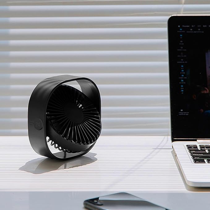 Simpeak Small USB Fan Small Quiet Portable USB Powered ONLY (No Battery), Cooling 3 Speed Setting 360° Adjustable Swivel Desktop Personal Fan for Home Office Bedroom Outdoor Travel Summer (Black)
