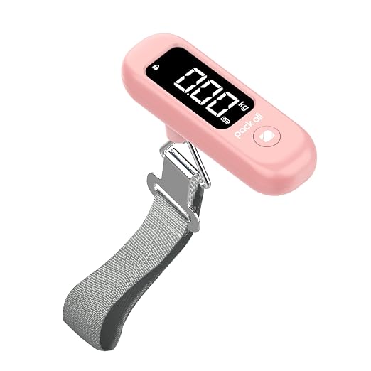 pack all Digital Luggage Scale for Travel, 110Lbs Capacity, 0.1Lb Precision | Handheld, Backlit LCD Display, Lb/Kg/Oz Conversion, Tare Function, Battery Included, Pink