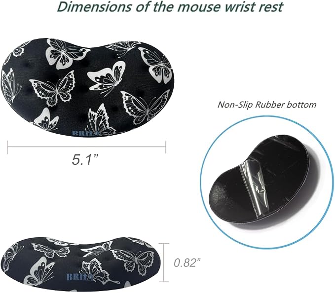 BRILA Ergonomic Memory Foam Mouse Wrist Rest Support Pad Cushion for Computer, Laptop, Office Work, PC Gaming - Massage Holes Design - Wrist Pain Relief (Butterflies Mouse Wrist Rest)