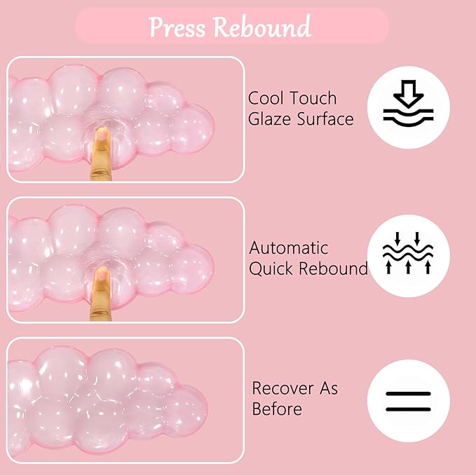 Acrylic Computer Keyboard Stand with Gel Cloud Wrist Rest Keyboard Riser with Comfortable Clear Silicone Mouse Wrist Pad Ergonomic Tilted Transparent Keyboard Holder for Desktop Office Hot Pink