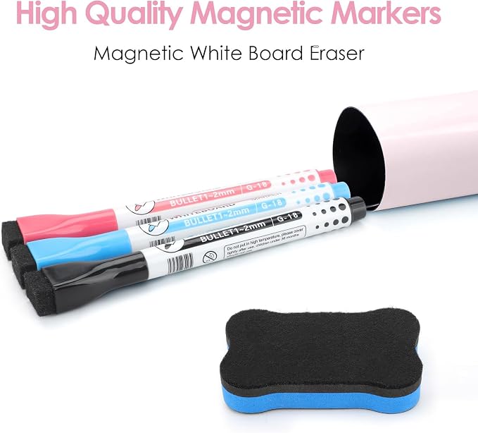 MaxGear Magnetic Pink Whiteboard for Fridge, 12 x 8 Inch, Markers Included