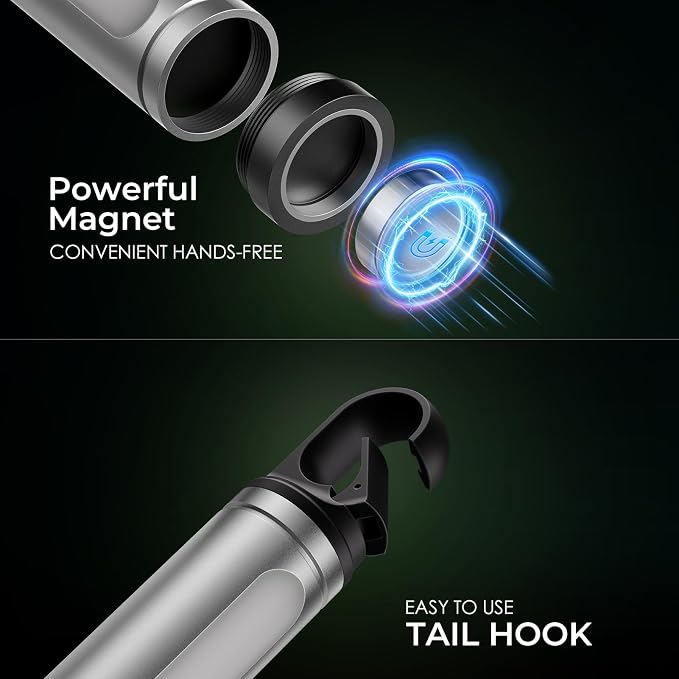 ADDplus Magnetic Flashlight Rechargeable,2000LM 5000mAh Flashlights High Lumens with 18 Modes,Waterproof, Adjustable,Powerful Flash Light,Multi-Flashlights for Home,Car,Hiking,Camping (1, Silver)