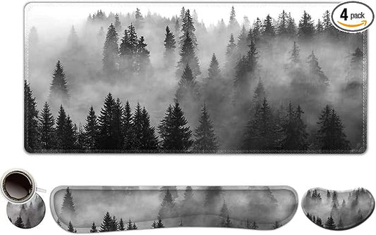 ToLuLu Extended Gaming Mouse Pad, Ergonomic Keyboard Mouse Wrist Rest Set | Large Desk Mat with Stitched Edges, Non-Slip Base Memory Foam Support Mousepad for Home Office Game Study, Tree Forests