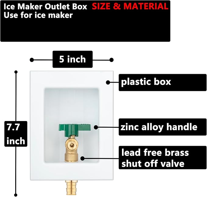 (1 Pack) Lidertik 1/2 inch Expansion PEX-A Pre-Assembled Ice Maker Outlet Box Valve 1/4 inch Recessed Refrigerator Water Line Wall Box with Shut Off Valve LI-ZBQH-530