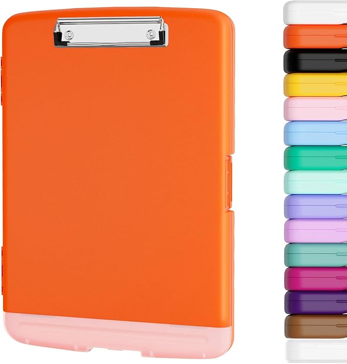Piasoenc Clipboard with Storage, 8.5 x 11 Clip Board with Pen Holder, Orange