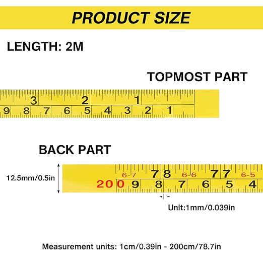 2 Pack Steel Self-Adhesive Measuring Tape Right to Left Reading, 78 Inches/200cm Imperial and Metric Ruler Tape, Workbench Ruler Adhesive Sticky Tape Measure for Woodworking Saw Drafting Table, Yellow