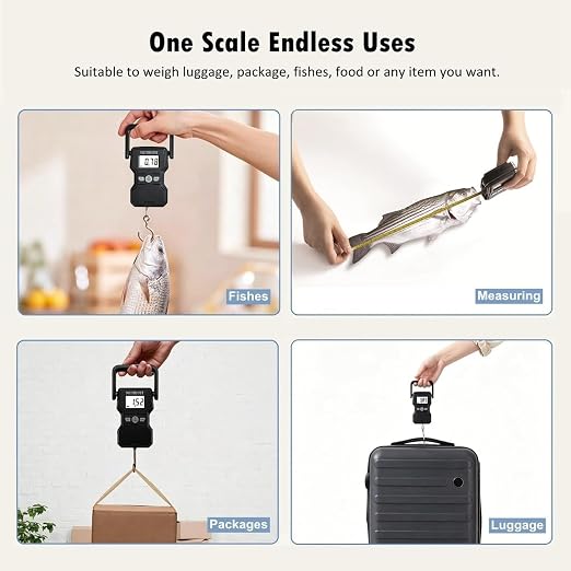 NUTRI FIT Luggage Weight Scale 110lb Hanging Luggage Scale for Suitcase | 0.1lb Precision, Max 110lb, 3.3ft Tape Measure, Backlit Screen, Lock Data, Large Hook, Ergonomic Grip, Portable Fishing Scale