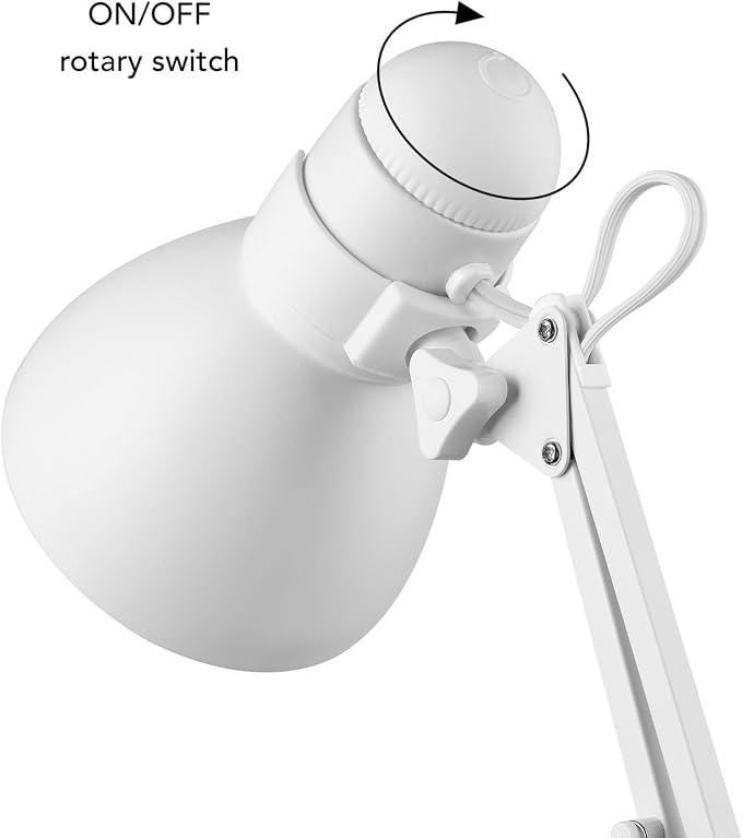 Globe Electric 52024 28" Swing Arm Architect Desk Lamp, Matte White, Rotary Switch on Shade, Partially Adjustable Arm, Modern Lighting for Bedroom or Office, Timeless, Indoor Lights