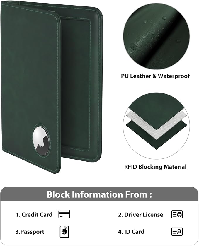 Stouchi AirTag Passport Holder – Slim RFID Travel Wallet | Ultra-slim, Waterproof PU Leather, 5 Card Slots, RFID Blocking, AirTag Slot – Perfect for US Passports