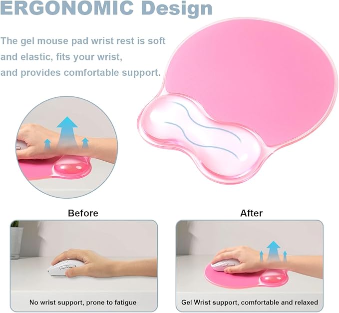 Gel Wrist Rest for Keyboard and Mouse - Ergonomic Pink Mouse Pad with Wrist Rest Support Non-Slip Base for Latop/Desktop/Office Home