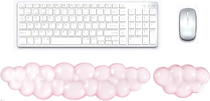 Gel Cloud Wrist Rest Set, Clear Gel Cloud Keyboard Wrist Rest with Non-Slip Base, Ergonomic Wrist Support for Typing Pain Relief, Cute Wrist Pad for Office, Gaming, Computer, Laptop - Pink