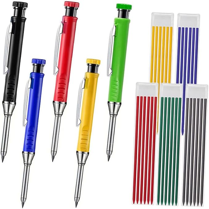 2.8mm Carpenter Pencils Set with 2.8mm Refill Leads, Extended Nose Deep Hole Pencil for Carpentry, Woodworking Marking & Pipeliners