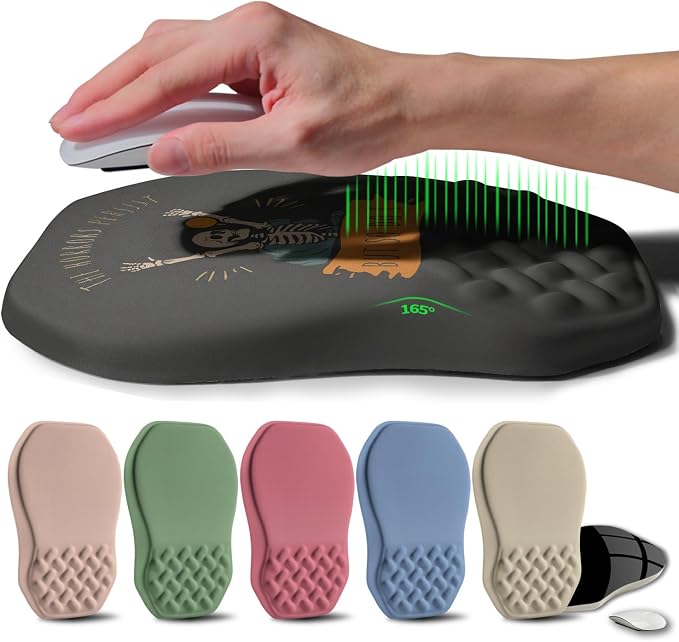 Ergonomic Raised Mouse Pad Wrist Support with Bilateral Slope Memory Foam Mousepad for Wrist Rest and Carpal Tunnel Pain Relief 11.8x7.9〃Horror Skeleton