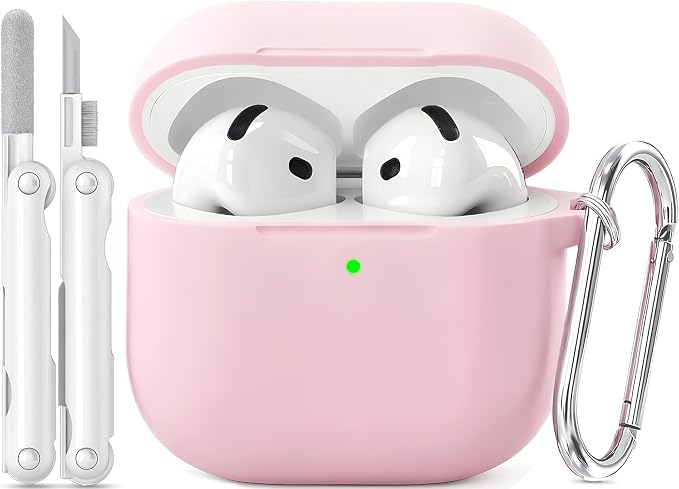 for AirPods 4 Case Pink with 3-in-1 Cleaner Kit & Keychain | Skin-Soft Silicone Drop Protection iPod 4 Case Cute Compatible with Apple Airpods 4th Gen 2024 Cover for Women Girly