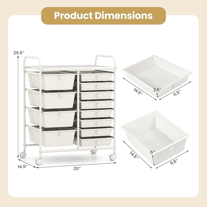 RELAX4LIFE 12-Drawer Rolling Storage Cart - Mobile Utility Drawer Carts | White Metal Frame & Drawers, Rolling Mobility Wheels; Craft Storage For Classroom School Home Office Utility Organization