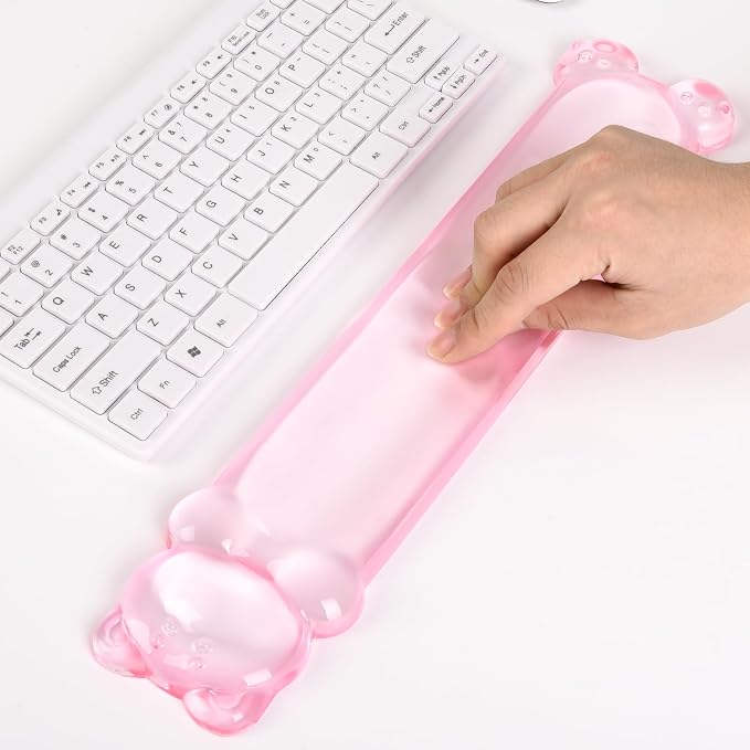 Clear Gel Keyboard Wrist Rest, Bear-Shape Wrist Rest, Ergonomic Wrist Rest for Computer Keyboard 60%/75% (Pink)