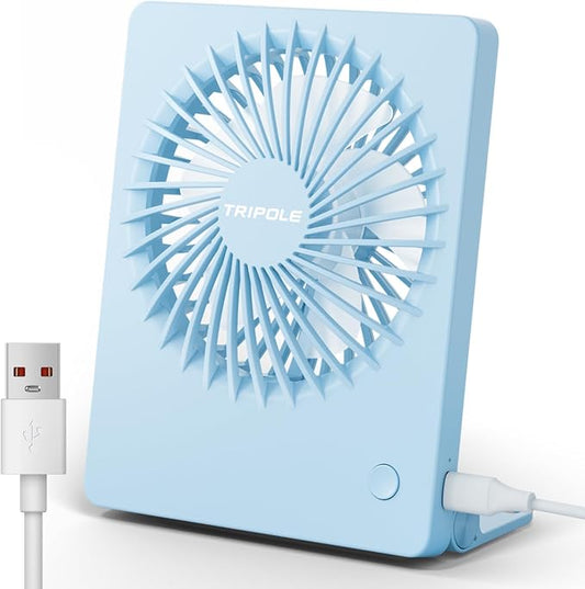TriPole Mini Desk Fan USB Powered Portable Fan Small Personal Fan 3 Speeds Strong Airflow Table Fan for Travel Home Office Bedroom Desktop, 3.3ft Cable (No Battery, Blue)