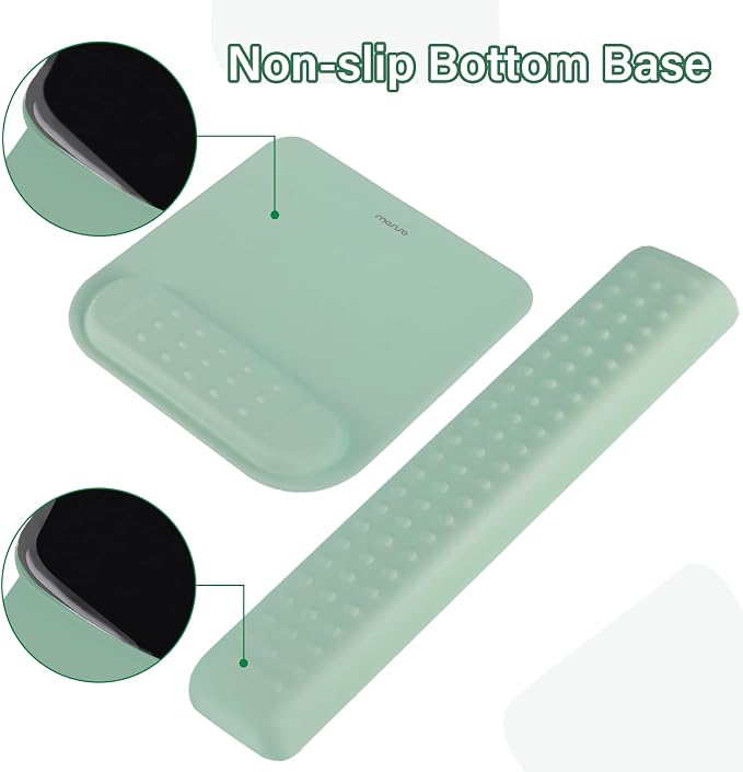 MOSISO Keyboard Stand&Wrist Rest Support for Keyboard &Mouse Pad Set | Ergonomic Massage Wrist Rest Set, Easy Typing Working Acrylic Clear Stand for Office Home, Antique Green