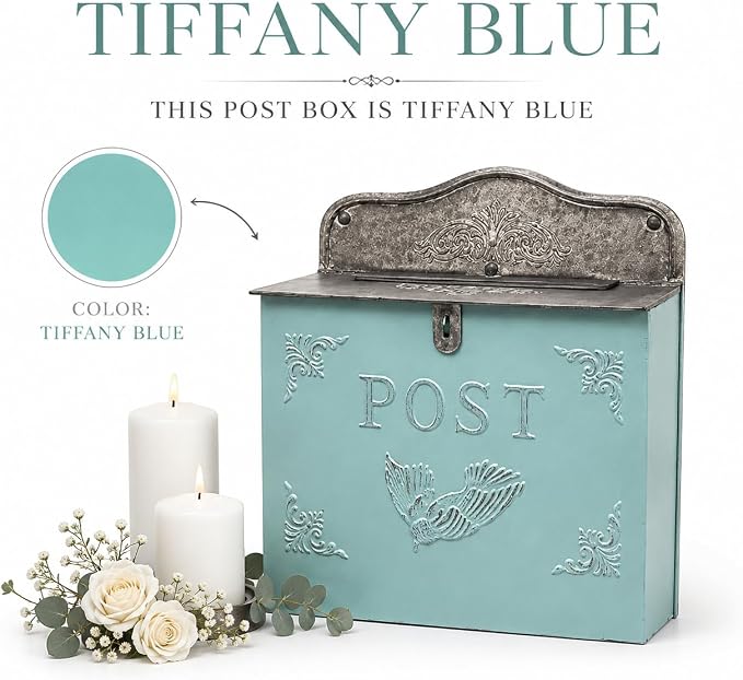Vintage Style Wedding Card Box – Nostalgic Farmhouse Keepsake Holder for Cards, Wishes & Treasured Moments (Bue Horizontal)
