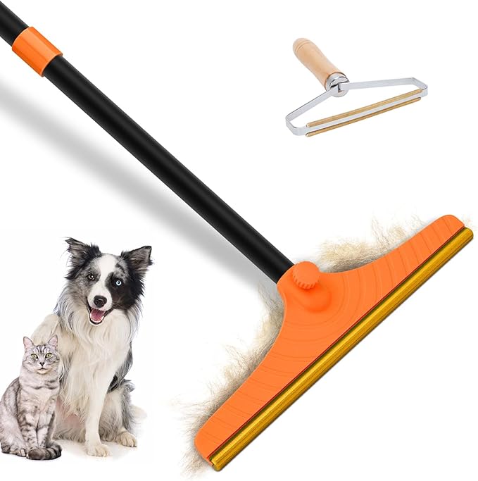 Carpet Rake for Pet Hair Removal Tool, Dog Cat Hair Remover for Furniture | 60'' Pet Hair Remover Broom for Pet Owner Reusable Hair Remover with Adjustable Handle, Carpet Brush for Rugs, Mats, Couch