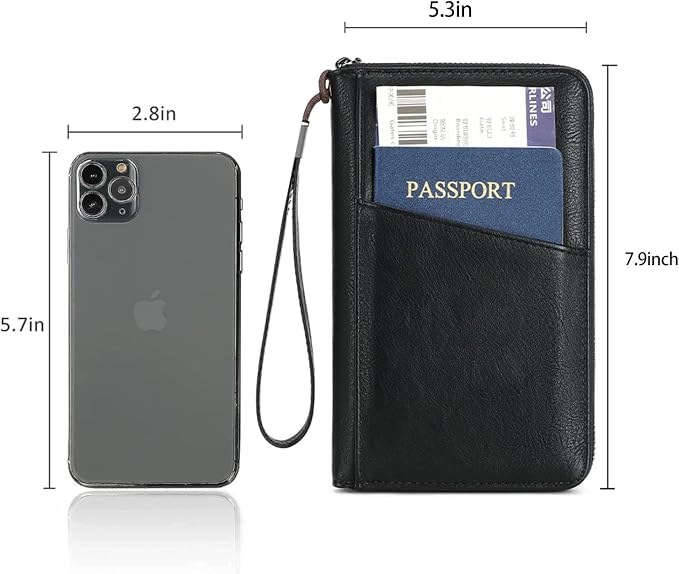 Family Passport Holder for Travel Women and Men Multiple RFID blocking Passport Holder MultiFunction Passport Wallet Passport Case Passport cover with Zipper