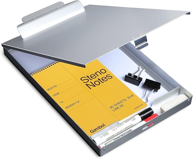 Metal Clipboard with Storage, Letter Size Form Holder Portfolio Aluminum Metal Binder with High Capacity Clip Posse Box - Surface for Legal Size Paper, for Office Business Professionals Stationer