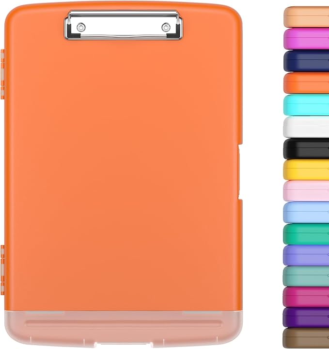 Hongri Clipboard with Storage with Pencil Case, 8.5 x 11 Storage Clip Board | High Capacity Organization Box for A4 Letter Legal Paper, Heavy Duty Folio & Side-Opening for Nurses, Teachers, Orange