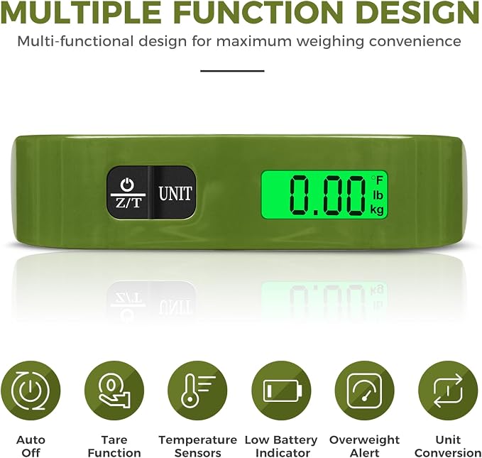 BAGAIL Digital Luggage Scale, 110lbs Hanging Baggage Scale with Backlit LCD Display, Portable Suitcase Weighing Scale, Travel Luggage Weight Scale with Hook, Strong Straps for Travelers