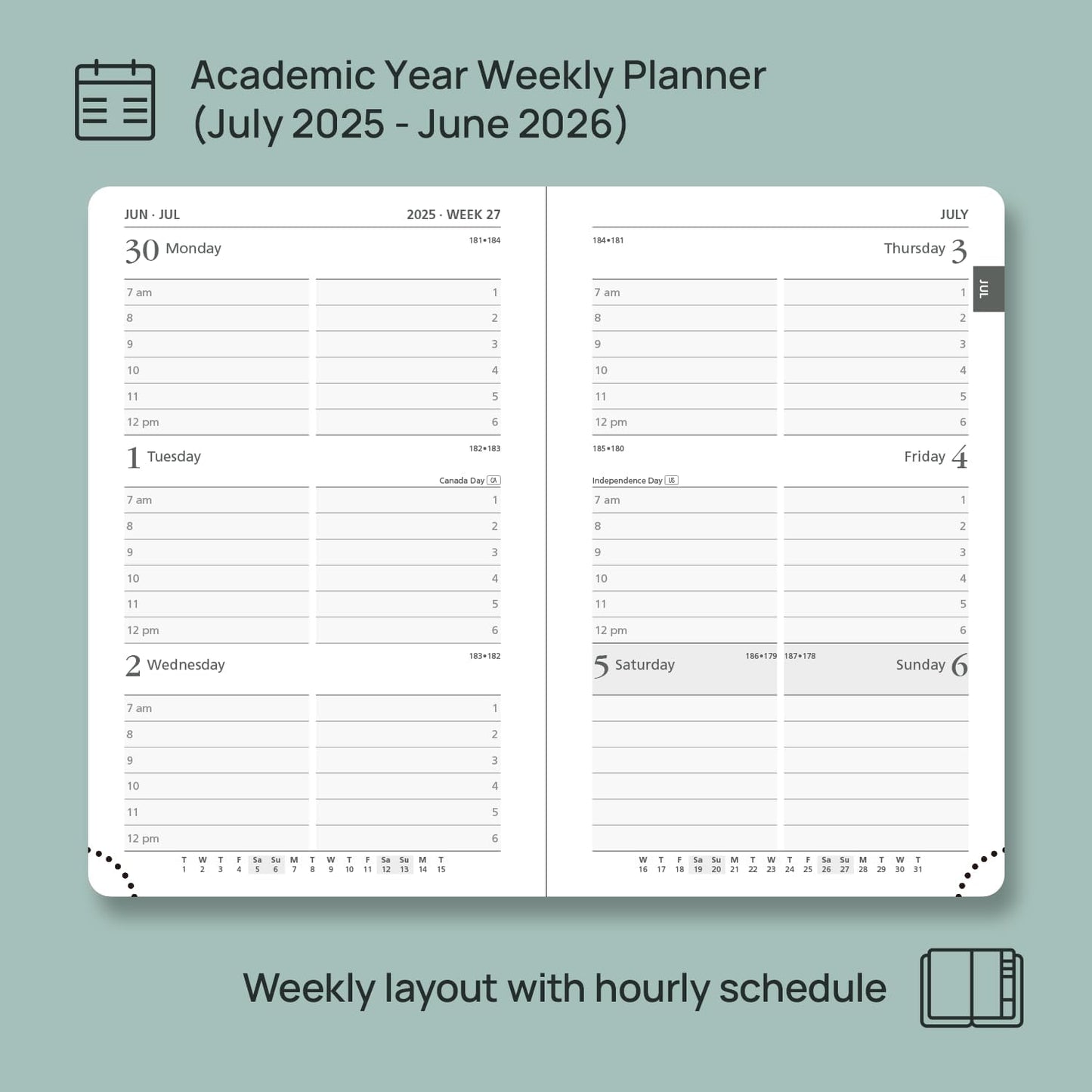 POPRUN Pocket Planner 2025-2026 (Purse Size 4'' x 6.25'') Academic Small Calendar (July 2025 - June 2026) with Hourly Time Slots, 100GSM Thick Papers, Leather Soft Cover - Pink