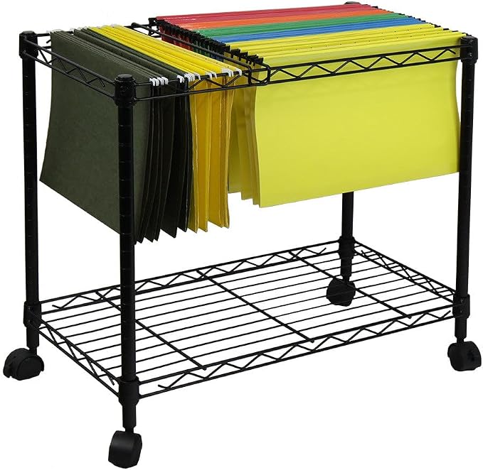 Oceanstar Portable 1-Tier Metal Rolling File Cart, Black,24 in