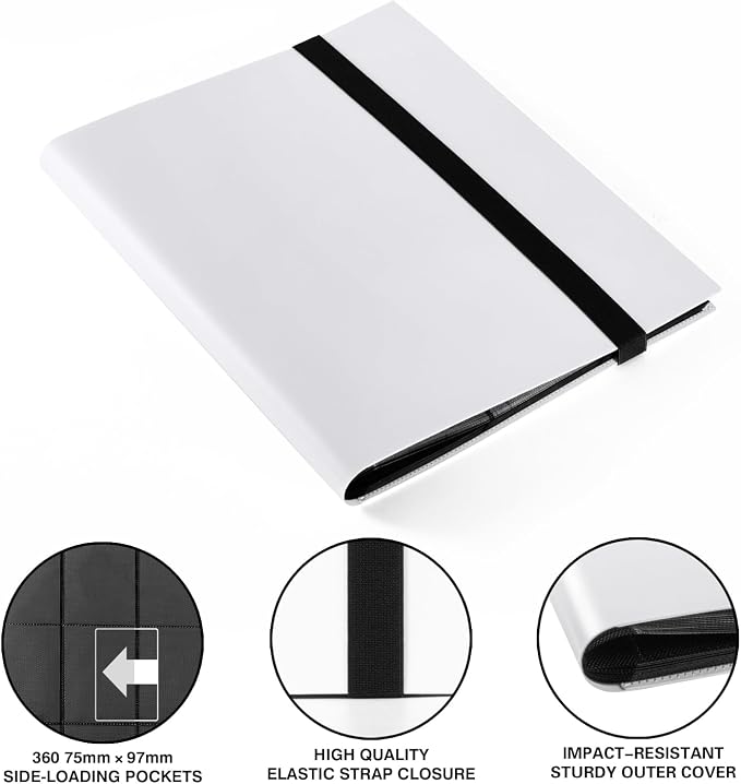 GEAoffice Card Binder, 9 Pockets Trading Card Album Folder, 360 Side Loading Pocket Binder for Sports&Game Cards, MTG and Other TCG, White