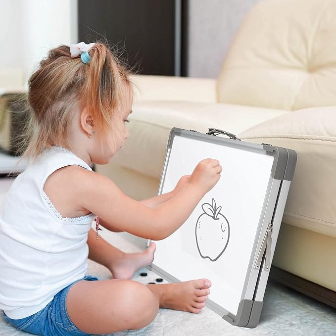 Dry Erase Board 16x12 Double Sided Magnetic Small Whiteboard with Stand | Portable, Foldable, With Stand, Magnetic, Desk Top White Board for School Classroom Homeschooling Office Home Teacher Student