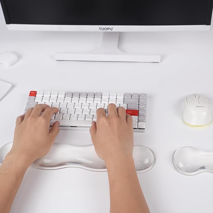 Ergonomic Clear Gel Wrist Rest for Computer Keyboard - Non-Slip Crystal Gel Pad, Soft Comfortable Support, Washable, Office Gaming Wrist Pain Relief