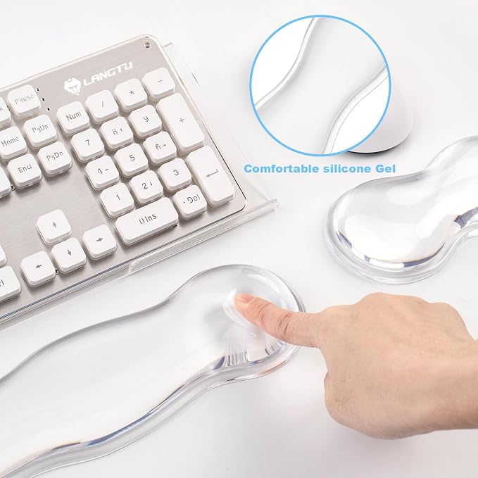 Keyboard Stand with Gel Wrist Rest Combo, Ergonomic Desktop Riser & Wrist Support Platform for Computer, Acrylic Clear Keyboard Stand Compatible Non-Slip Base