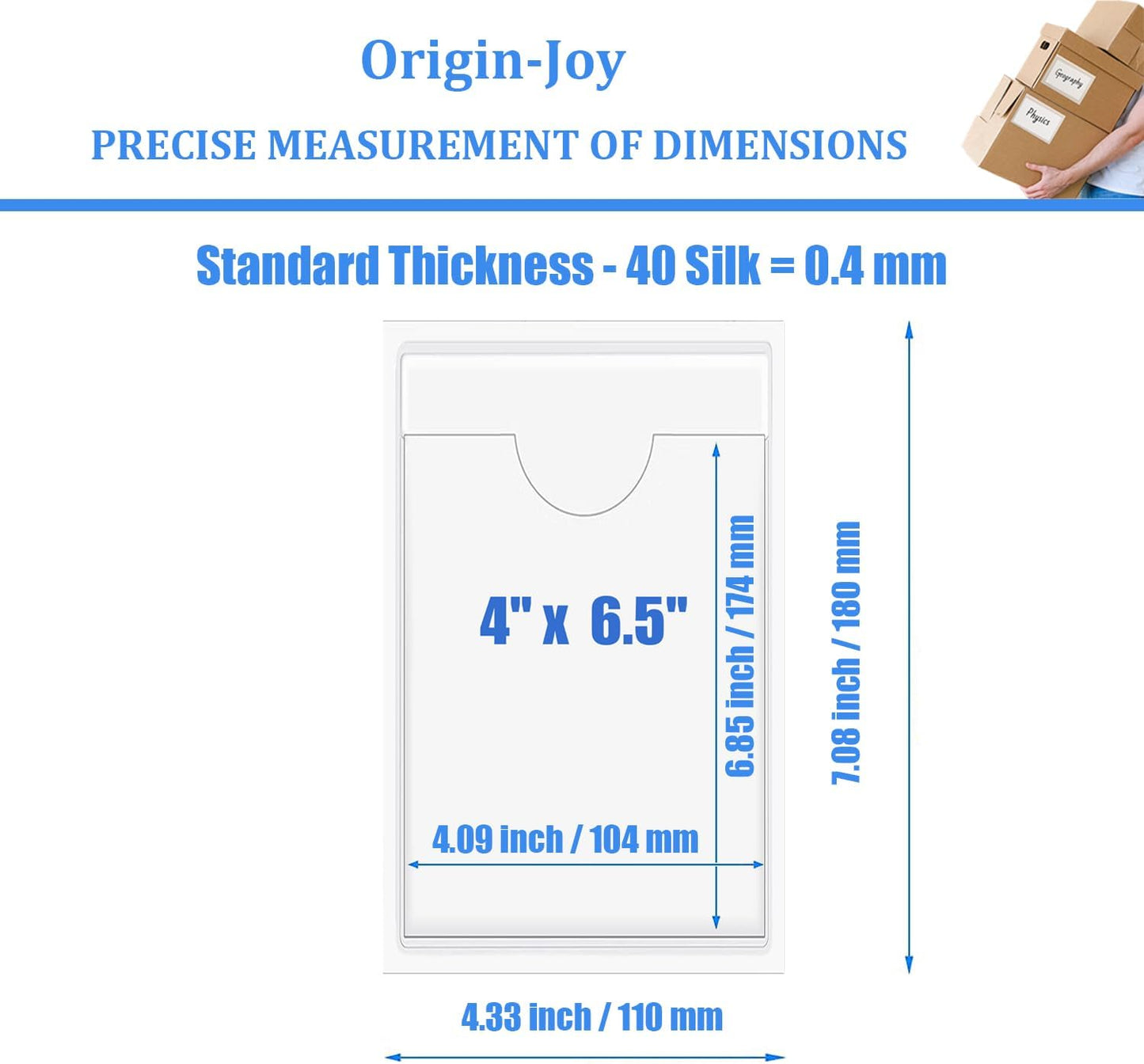 Origin-Joy 60 PCS Self Adhesive Index Card Pockets with Top Open, Clear Plastic Label Holder for Cards of Note, Library and Business, Adhesive Label Pockets & Card Holder (4 x 6.5 inch)