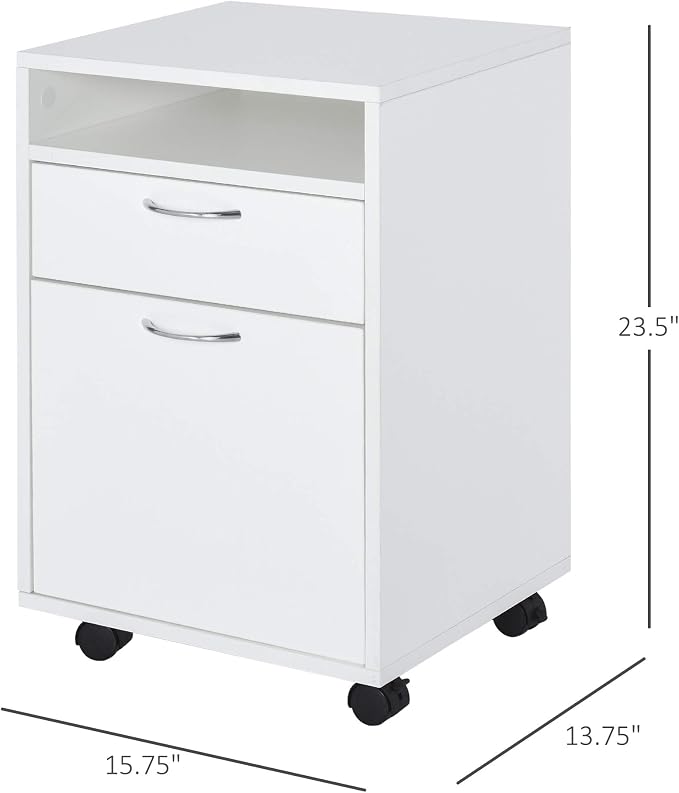HOMCOM Mobile Storage Cabinet Organizer, Bathroom Drawer Cabinet, White | Printer Stand, Castors
