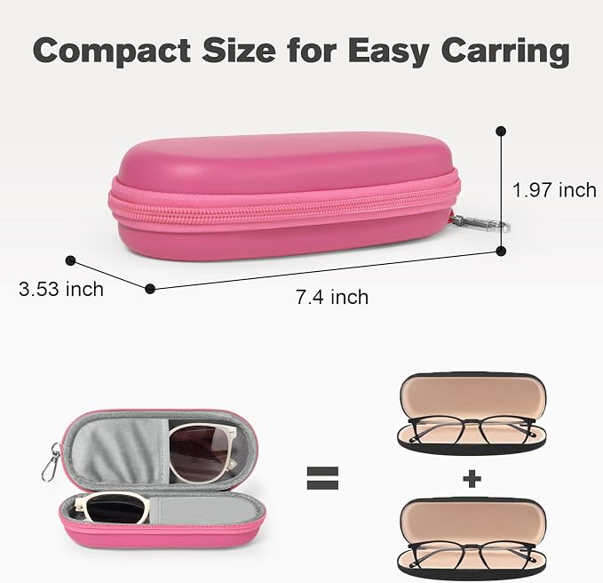 Double Eyeglasses Case, Dual Glasses Sunglasses Organizer with Zipper Closure, Eyewear Storage Box for Men Women Travel
