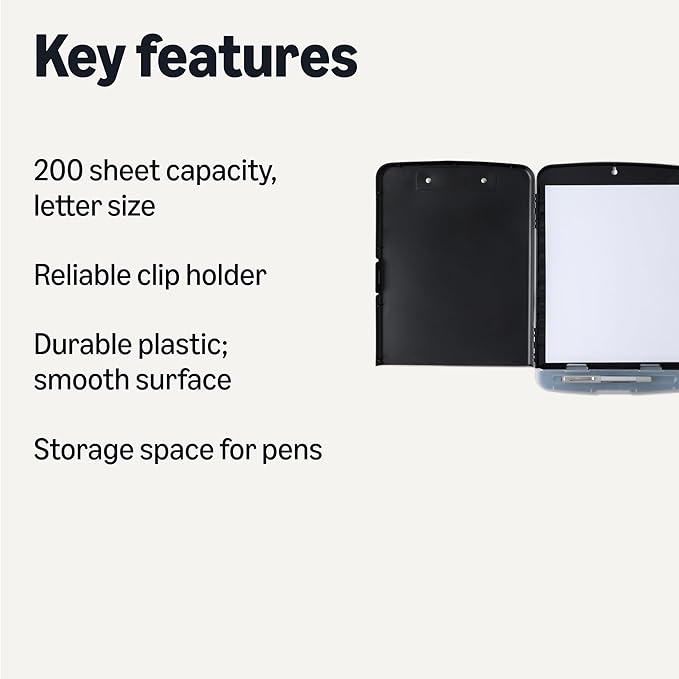 Amazon Basics High Capacity Nursing Clipboard with Storage and Pen Holder, 14.37 x 9.84 x 1.49 inches, Black (Pack of 12)